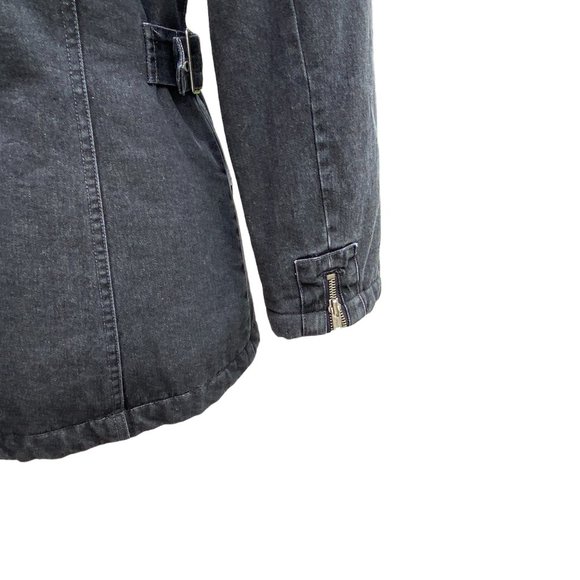 Vintage Guess Aviator Jean Jacket Black Y2K 90s Faux Fur Moto Grunge Mobwife-M - Picture 13 of 16